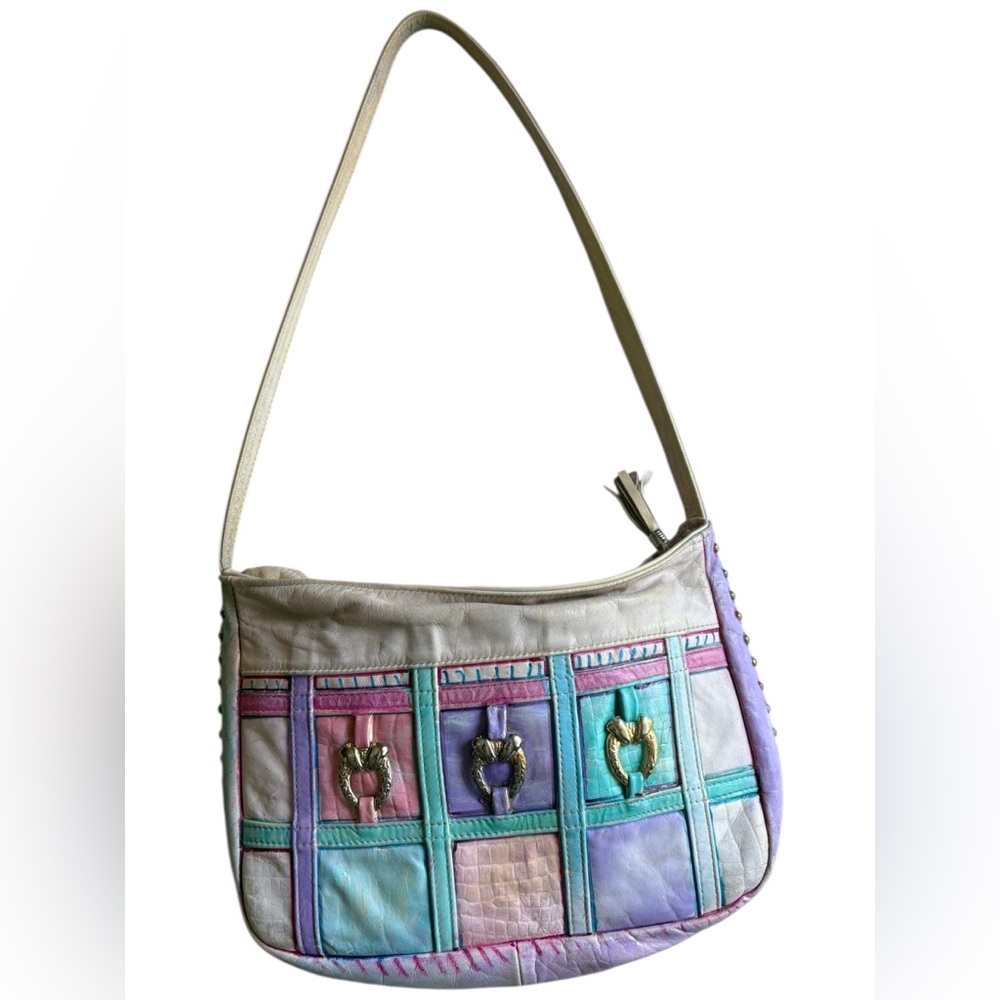 Y2K vintage purple & pink patchwork purse with gold hardware